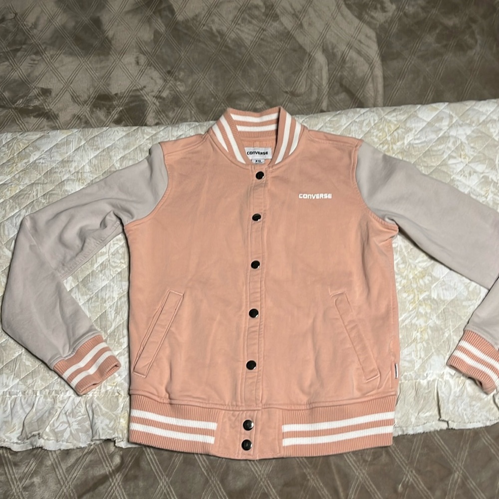 Converse women’s pink and white sweatshirt button up, vintage style. Size XS